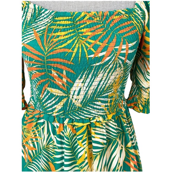Betsy Johnson smocked teal palm print maxi dress size L - Picture 4 of 7